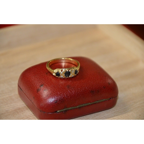 361 - Antique gold ring, believed 18ct, set with sapphires