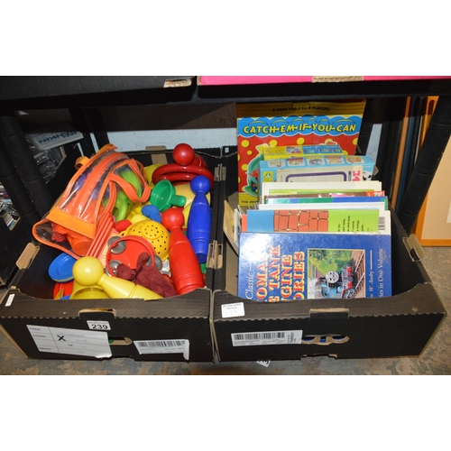 239 - 2 boxes of toys, books & games