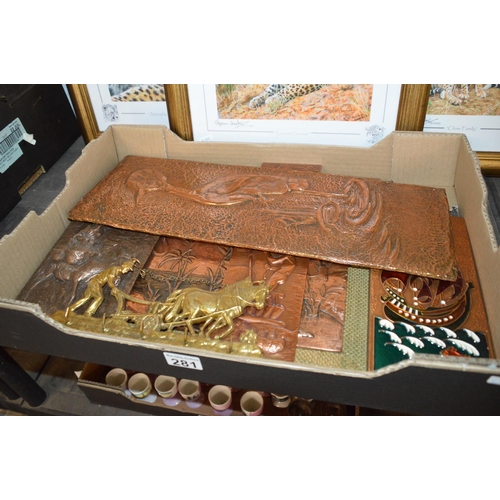 281 - box of copper plaques etc