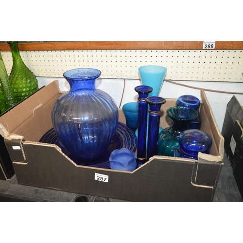 287 - Box of blue glassware