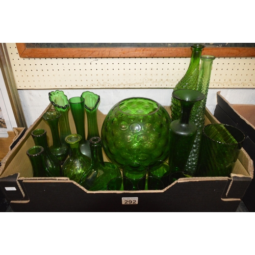 292 - Box of green glassware