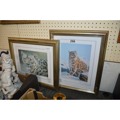 296 - Pair of Stephen gayford prints, SNow leopards