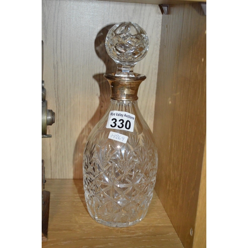 330 - Glass decanter with silver neck