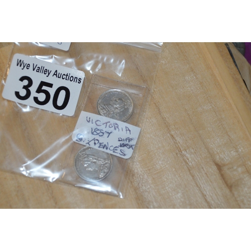 350 - Coins - 2 x Victoria sixpences