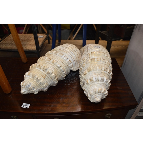 154 - Pair of large carved wooden shells