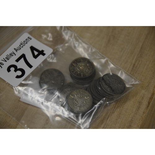 374 - Coins - 25 x threepence