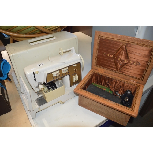 114 - Singer sewing machine & workbox