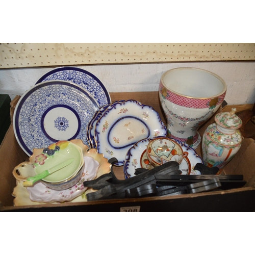 308 - Box of misc china, oriental pottery etc