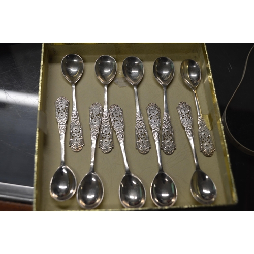 402 - Set of 10 coffee spoons, marked 