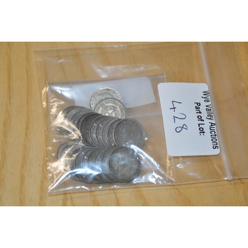 428 - Coins - 24 x silver 3d