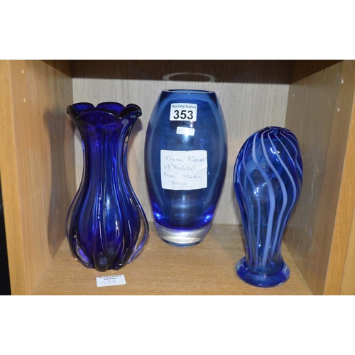 353 - 3 Bristol Blue glass items