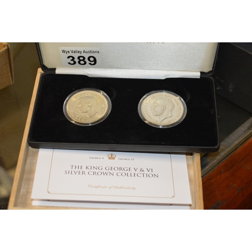 389 - Coins - set of 2 cased silver crowns