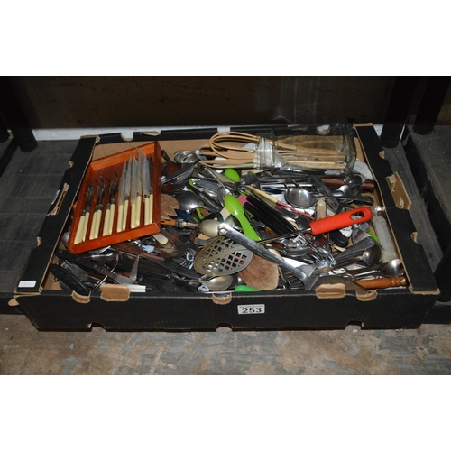 253 - Box of cutlery & utensils