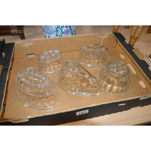 183 - 5 vintage glass jelly moulds