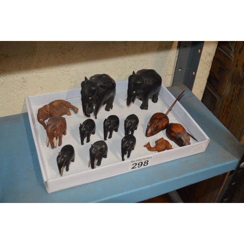 Box of carved elephants etc