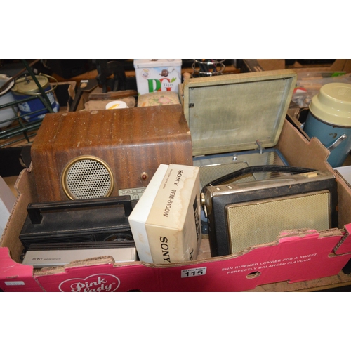 Box of vintage radios
