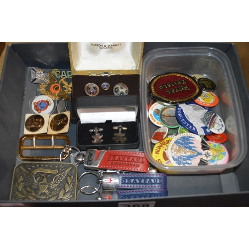 368 - Box of badges, etc