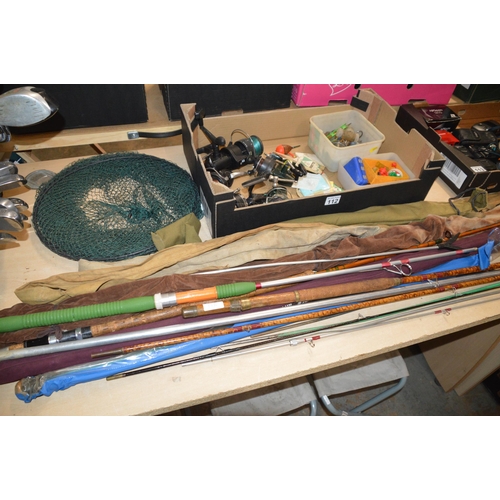 112 - Bundle of fishing rods & other tackle