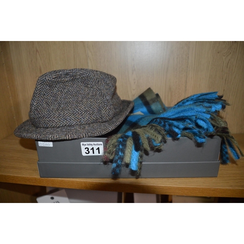 311 - Harris Tweed hat & tweed scarf