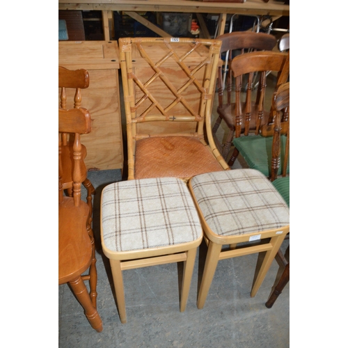 165 - cane chair & 2 retro stools