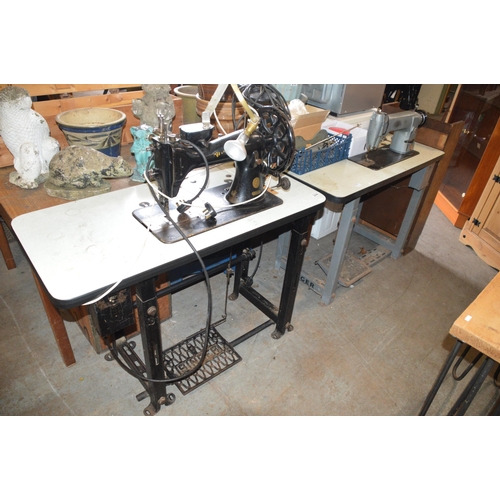 244 - 2 x Singer commercial sewing machine tables, (1 working, 1 spares)