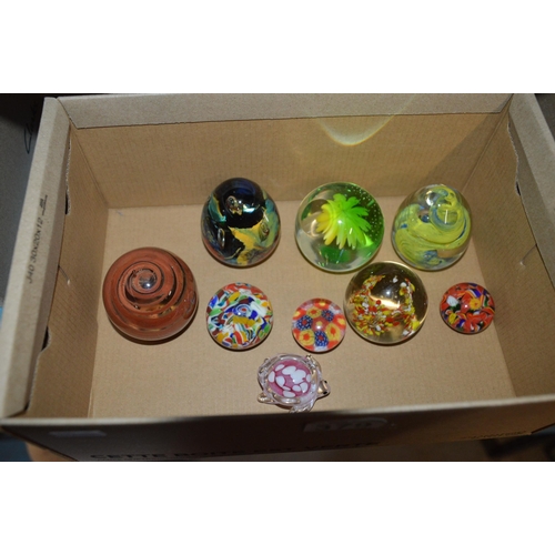 379 - box of studio glass paperweights