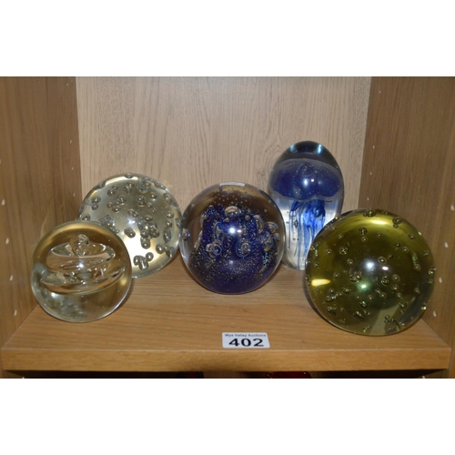 402 - 5 studio glass paperweights