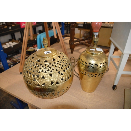 197 - 2 x brass lamps