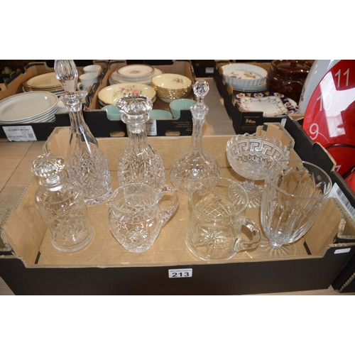 213 - box of cutglass, decanters etc