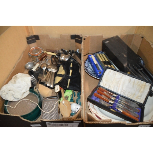 241 - 2 boxes of misc, cutlery etc