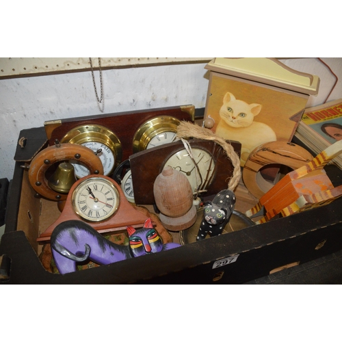 297 - box of misc, clocks etc