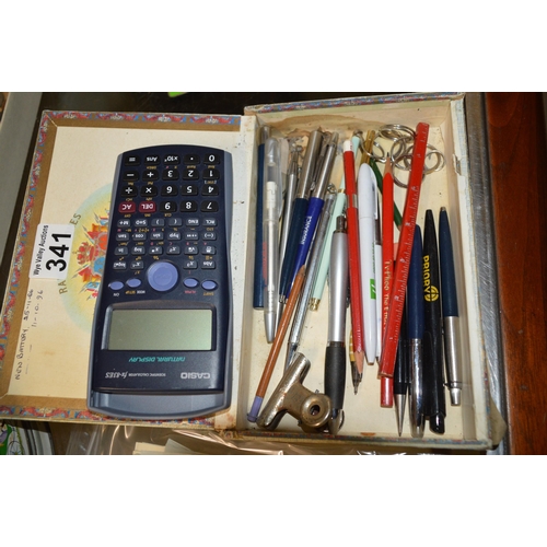 341 - box of pens & calculator