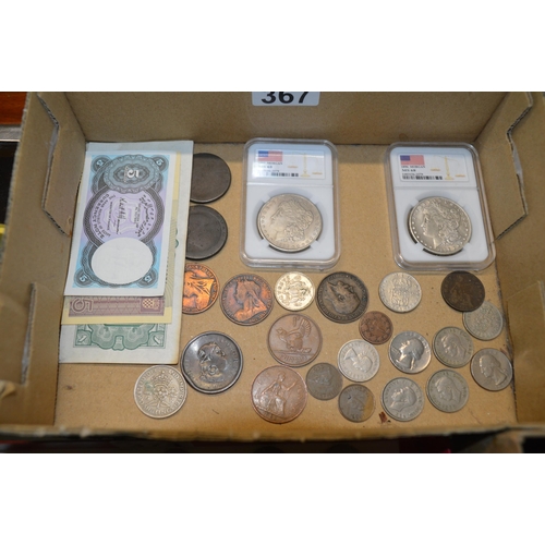 367 - assorted coins & notes