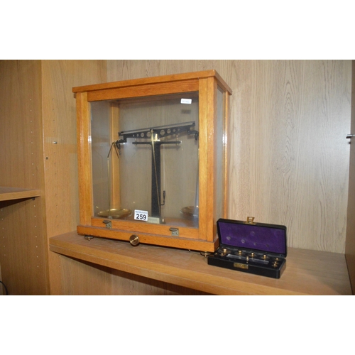 259 - scientific scales & cased weights