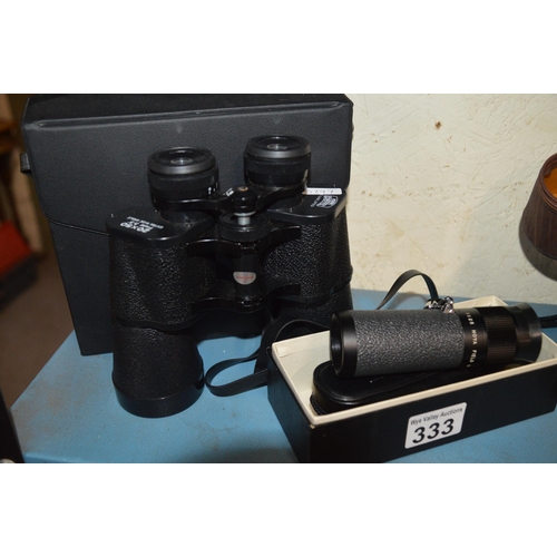 333 - cased binoculars & a monocular