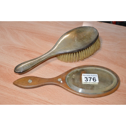 376 - wooden mirror & silver brush