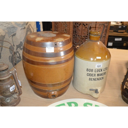 191 - stoneware flagon & barrel