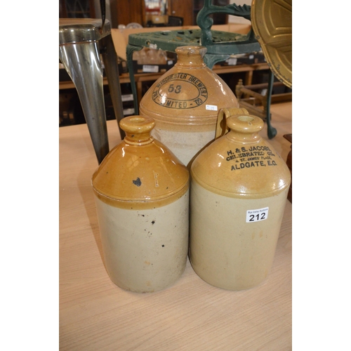 212 - 3 x stoneware flagons