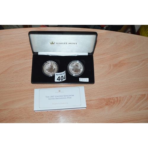 404 - cased pair of 2017 silver britannia coins