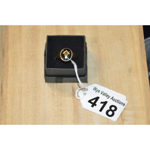 418 - 9ct masonic signet ring, size t