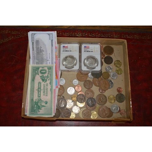 430 - box of coins & bank notes