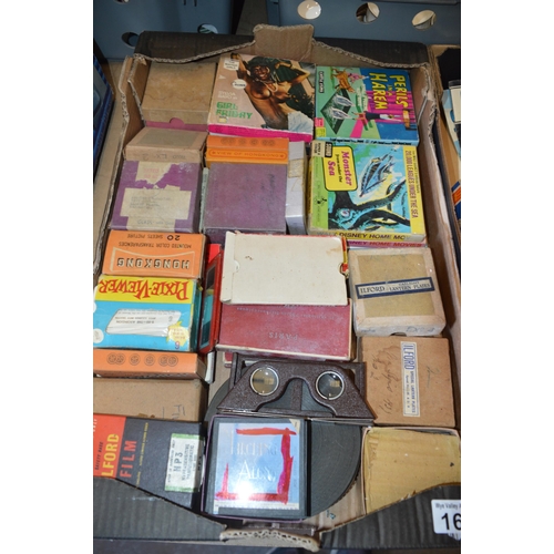 165 - box of vintage lantern plates etc.