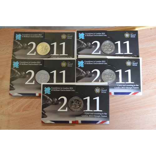 459 - 5 x 2011 proof £5 coins