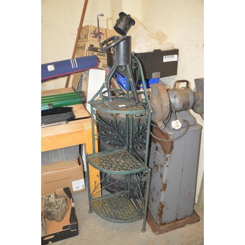 126 - plant stand & metal figure