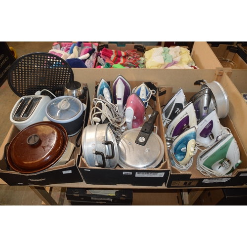 286 - 3 boxes of irons, kitchen goods etc.