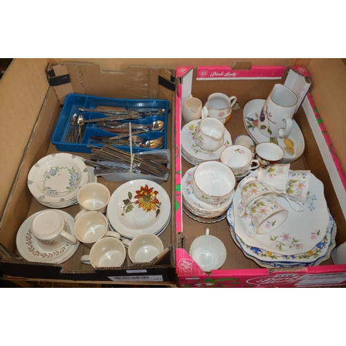 318 - 2 boxes of misc. china/cutlery