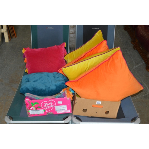 213 - 2 boxes of cushions/blankets