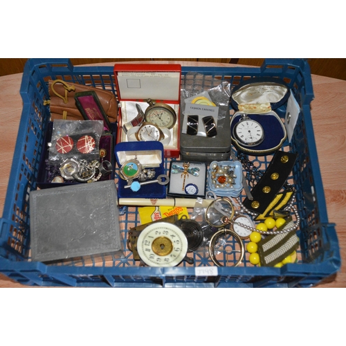 449 - crate of misc. items, pocket watches etc.