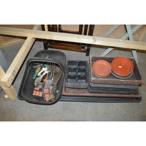 82 - qty of garden trays, tools etc.