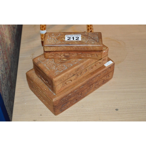 212 - 3 carved wood boxes